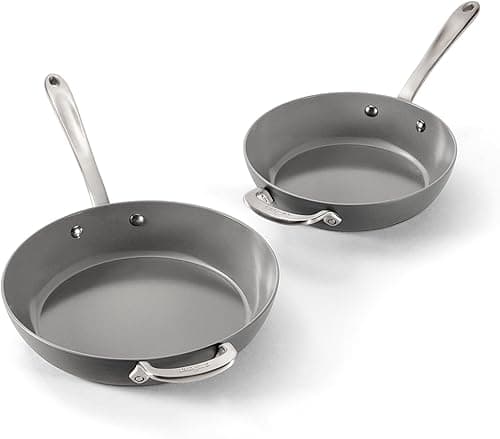 All-Clad HA1® Ceramic Nonstick, Frying Pan Set 8.5 and 10.5 Inch - Oven Safe up to 450° & Compatible with All Stovetops (Gas, Electric & Induction), Light Grey