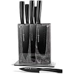 Cuisine::pro Damashiro 8-Piece Satori Knife Block - Japanese Steel Knife Set with Acacia Wood Knife Block -Damascus-Inspired Blade