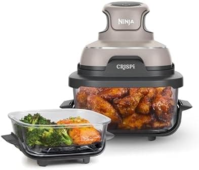 Ninja Crispi 4-in-1 Glass Air Fryer | With Non-Toxic 4QT & 6-Cup Glass Containers & Lids | Microwave, Freezer, Dishwasher Safe | 450°F Max Temp |1500 Watt | Stone | FN101ST