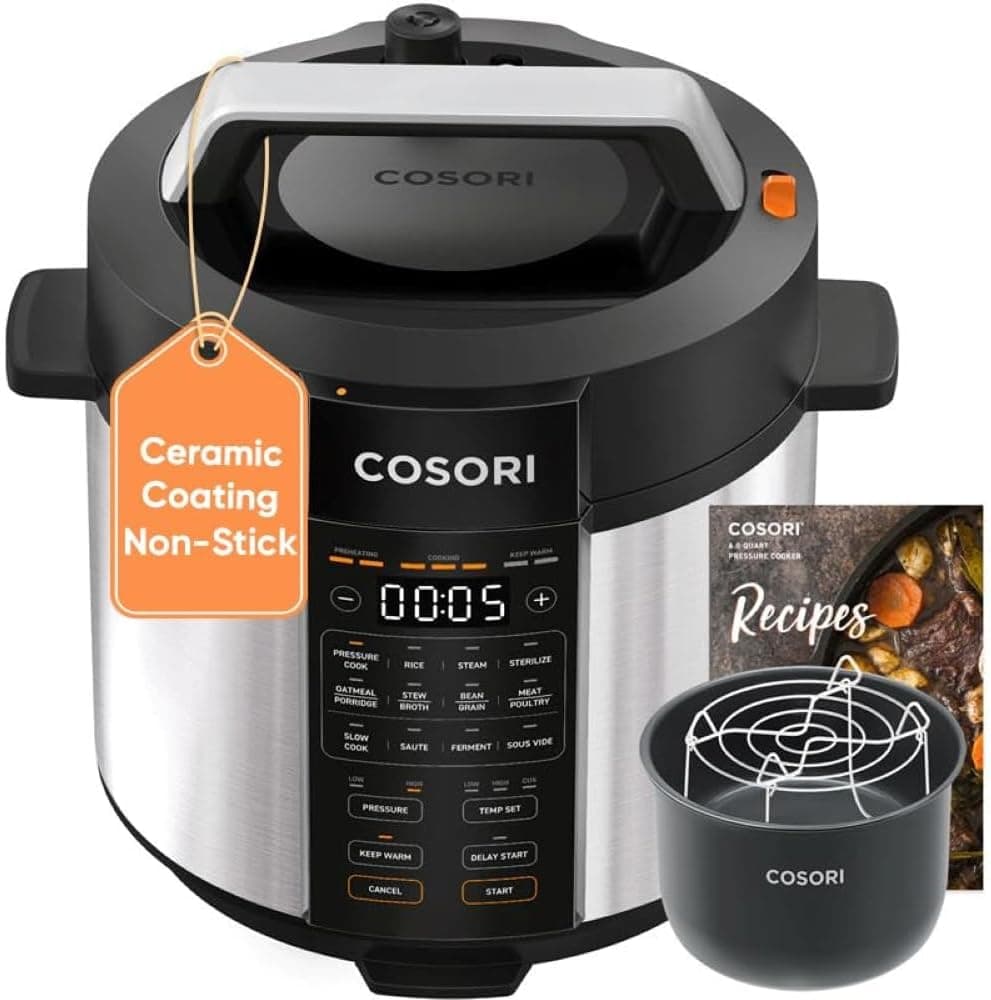 Cosori Rice Cooker 10 Cup, 24h Keep Warm, Non-stick Ceramic Inner Pot, 18 Functions Fuzzy Logic Rice Maker with Stainless Steel Steamer Basket, Sauté, Slow Cooker, Black
