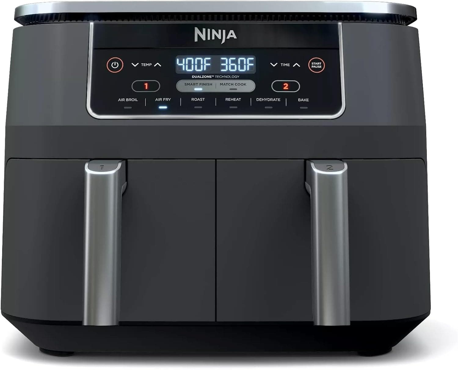Ninja DZ201 Foodi 8 Quart 6-in-1 DualZone 2-Basket Air Fryer with 2 Independent Frying Baskets, Match Cook & Smart Finish to Roast, Broil, Dehydrate & More for Quick, Easy Meals, Grey