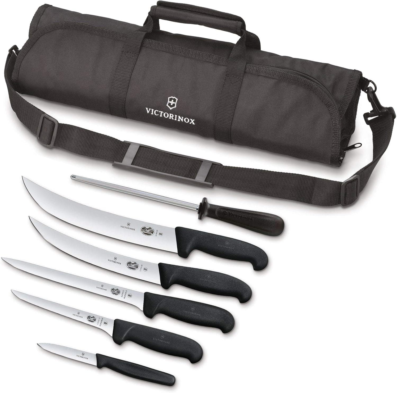 Victorinox - Swiss Army Cutlery Fibrox Pro Ultimate Competition BBQ Set, Knife Roll, 8-Piece, Black