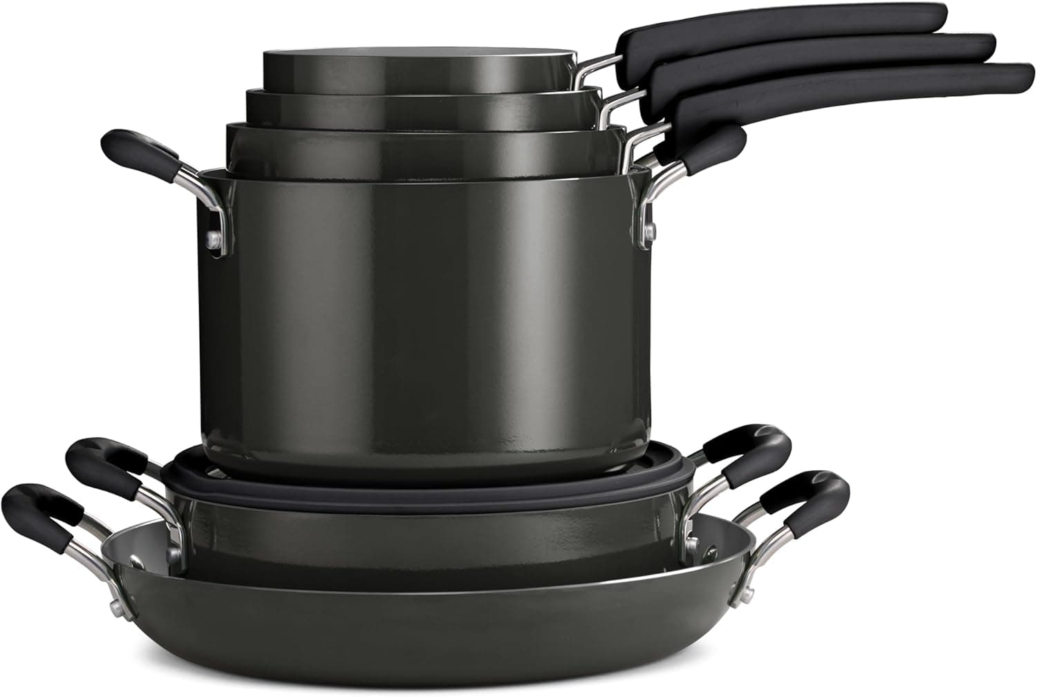 Tramontina Sicilia 10-Piece Non Stick Cookware Set with Glass Lids, Aluminum Nonstick Pots and Pans Kitchen Set (Hazelnut)