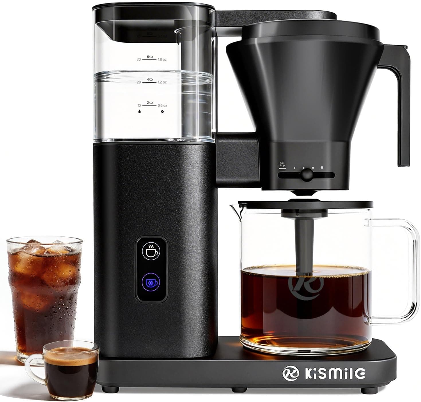 Kismile SCA-Certified 8 Cup Drip Coffee Maker, Pour Over Coffee Machine with 3s Instant Heat 197–205℉, Adjustable Flow Control, Removable Water Tank, Deep Cold Brew & 40 Min Keep Warm