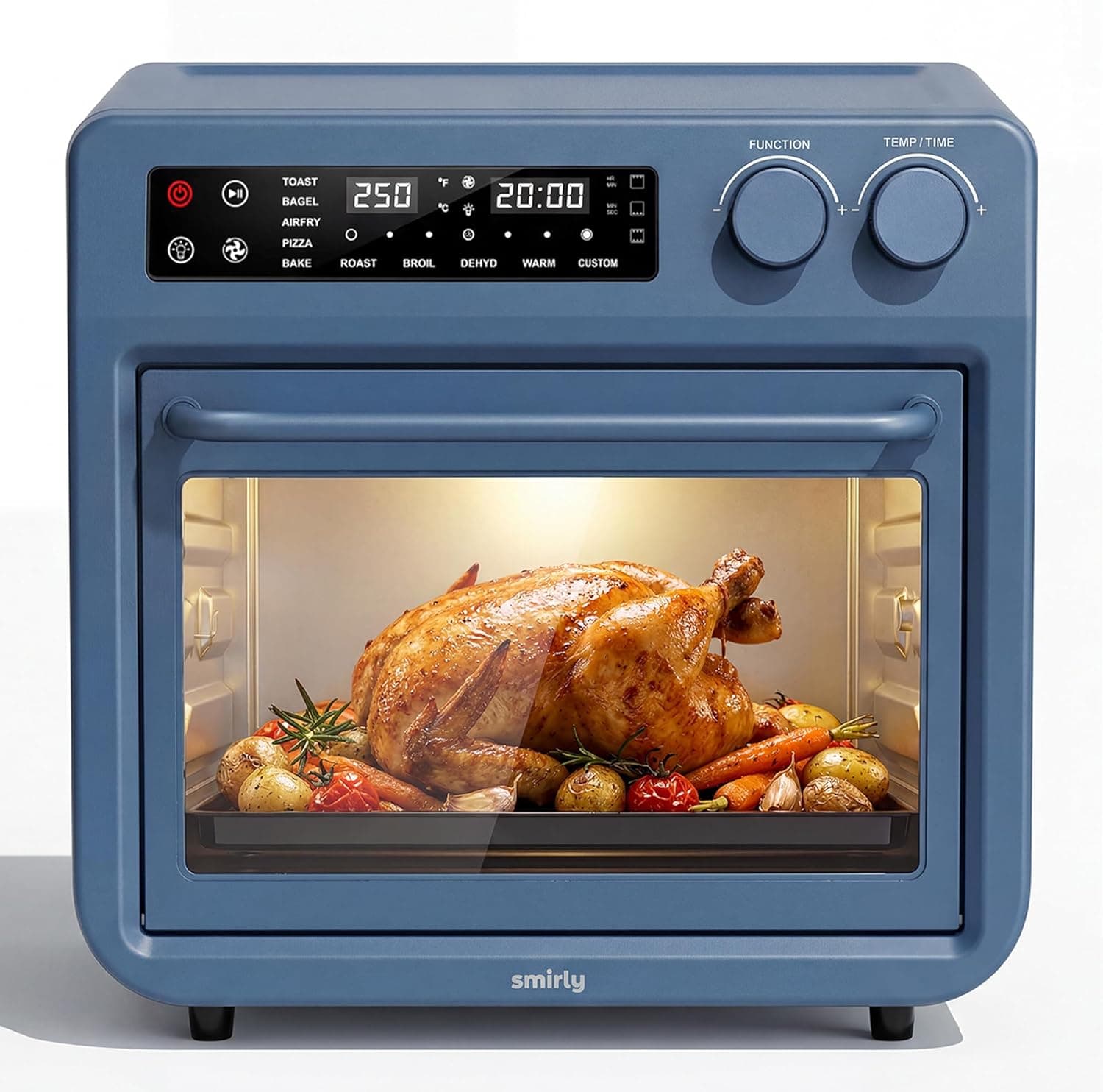 SMIRLY 6-in-1 Air Fryer Toaster Oven Combo, 27QT Convection Oven Countertop, 1800W Oven for Toast, Roast, Bake, Reheat, Broil, Warm, Fits up to a 4 lb Turkey, 12" Pizza, 6 Toast, Blue