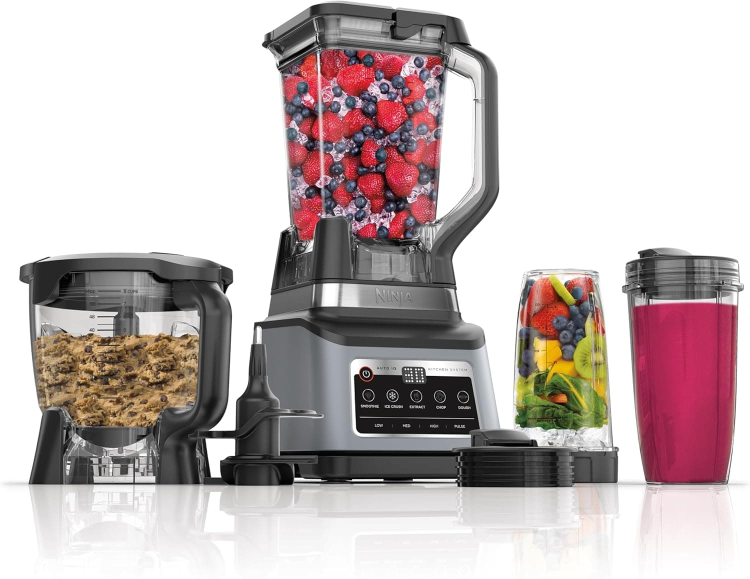 Ninja BN801 Professional Plus Kitchen System, 1400 WP, 5 Functions for Smoothies, Chopping, Dough & More with Auto IQ, 72-oz.\* Blender Pitcher, 64-oz. Processor Bowl, (2) 24-oz. To-Go Cups, Grey