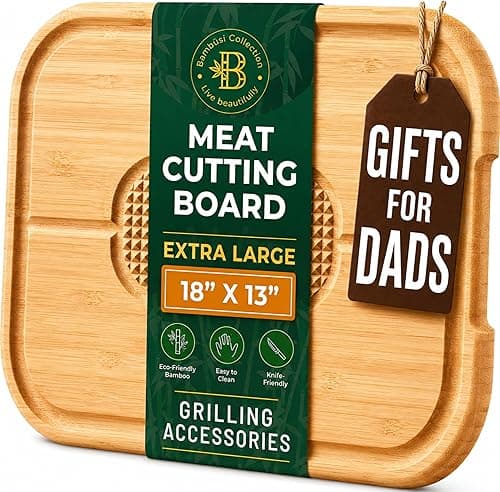 Extra Large Bamboo Carving Board with Deep Juice Groove, Reversible Butcher Block — 18 x 13 Inch